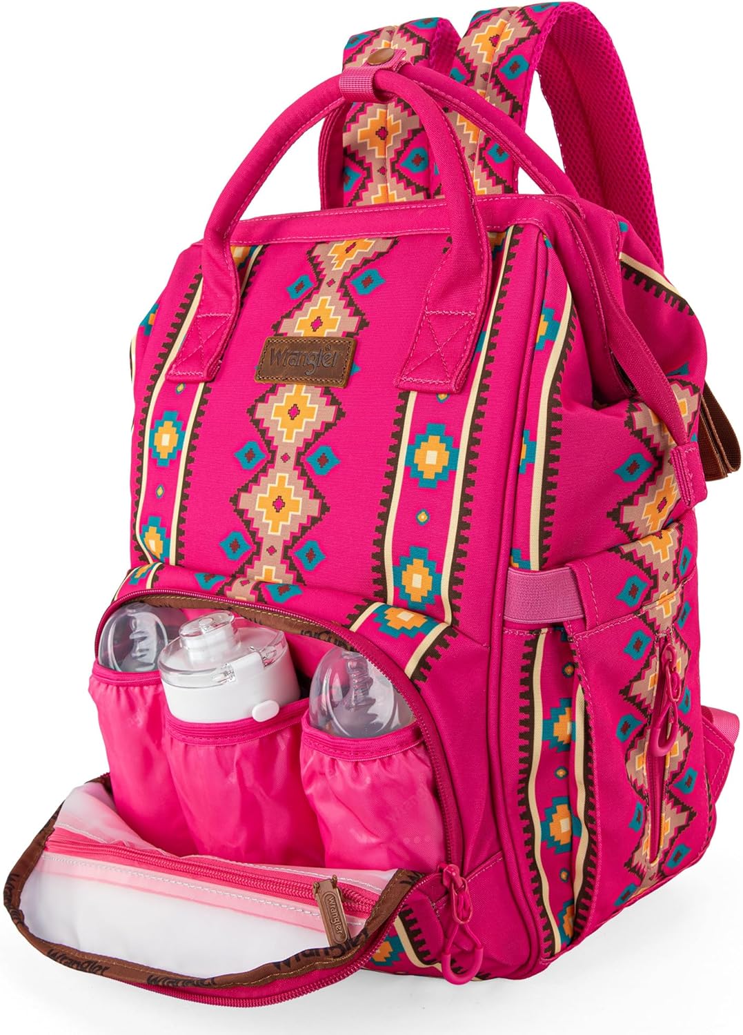 Wrangler Aztec Backpack Organized Daypack Travel Baby Bag with Stroller Strap and Side Bottle Pockets WG2204-9110HPK