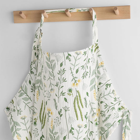 Yoofoss Muslin Nursing Cover for Breastfeeding, 100% Cotton Breastfeeding Cover with Arch Neckline, Soft Breathable Privacy Nursing Covers for Women, Multi-use Breastfeeding Essentials-Plants