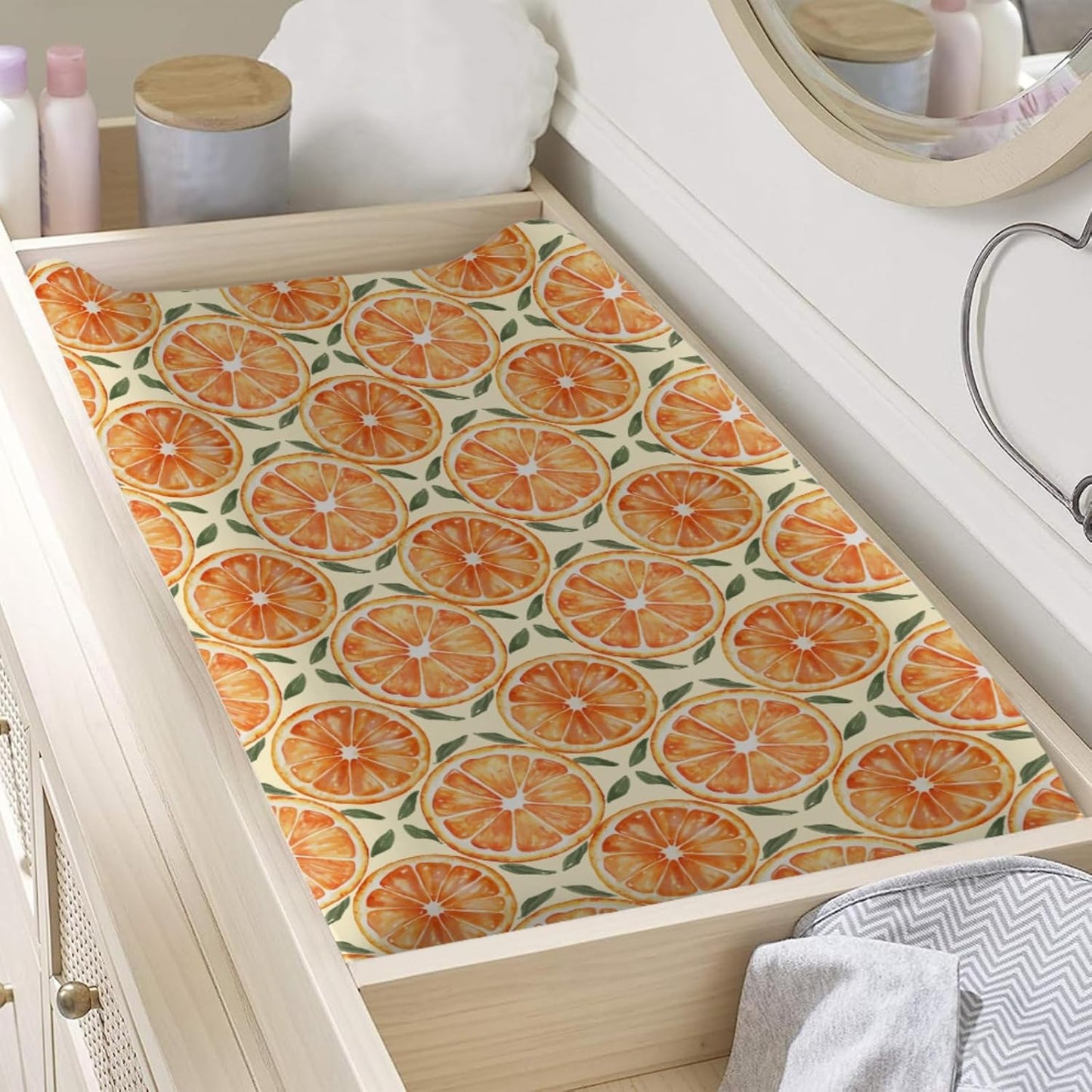 Cute Orange Sweet Baby Changing Pad Covers for Boy Girl 32''x16'' Orange Cream Party Fitted Diaper Change Table Mats Summer Tropical Fruits Soft Breathable Nursery Baby Cradle & Bassinet Sheets