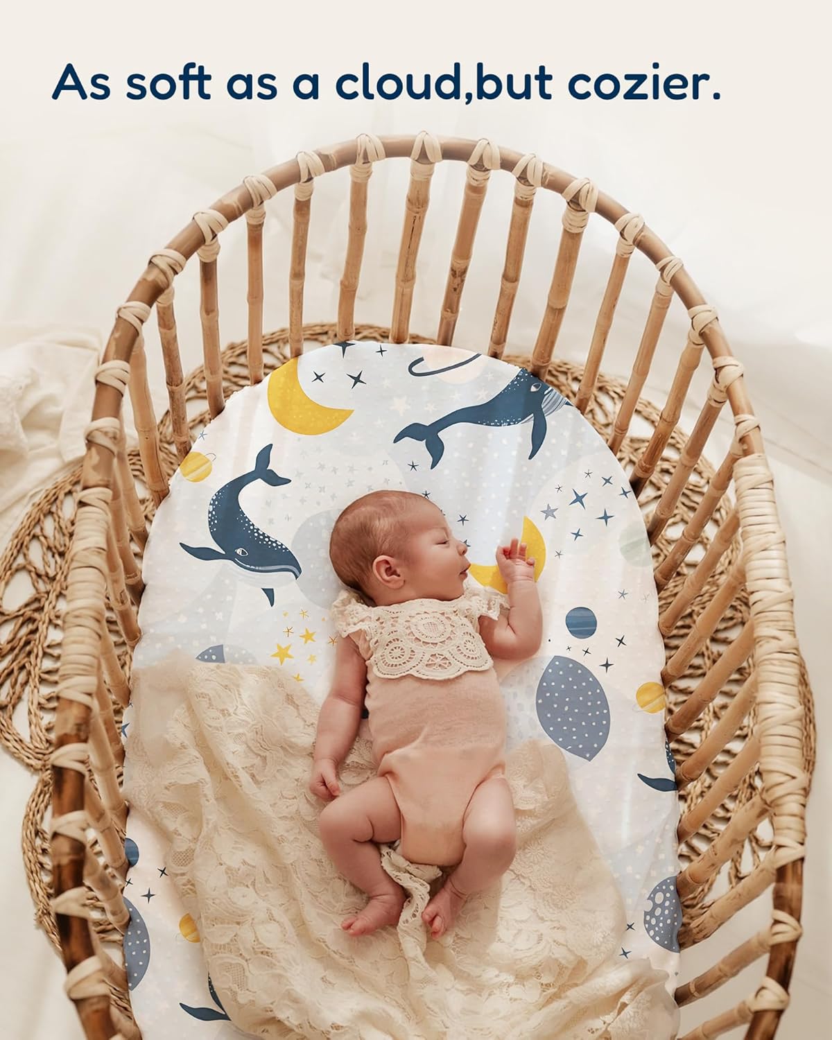 Bassinet Fitted Sheets Compatible with SNOO Happiest Baby Oval Bassinet - Buttery Soft, Silky Comfort, Premium Stretchy Jersey Knit Sheets, 2 Pack