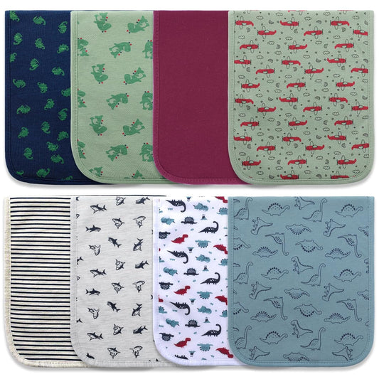 Hakochia Burp Cloths for Baby Boy & Girl Organic Cotton Large Unisex Burp Clothes Extra Absorbent Soft Neutral Burping Rags Spit Up Cloth Sets for Newborns 8 Pack (D)