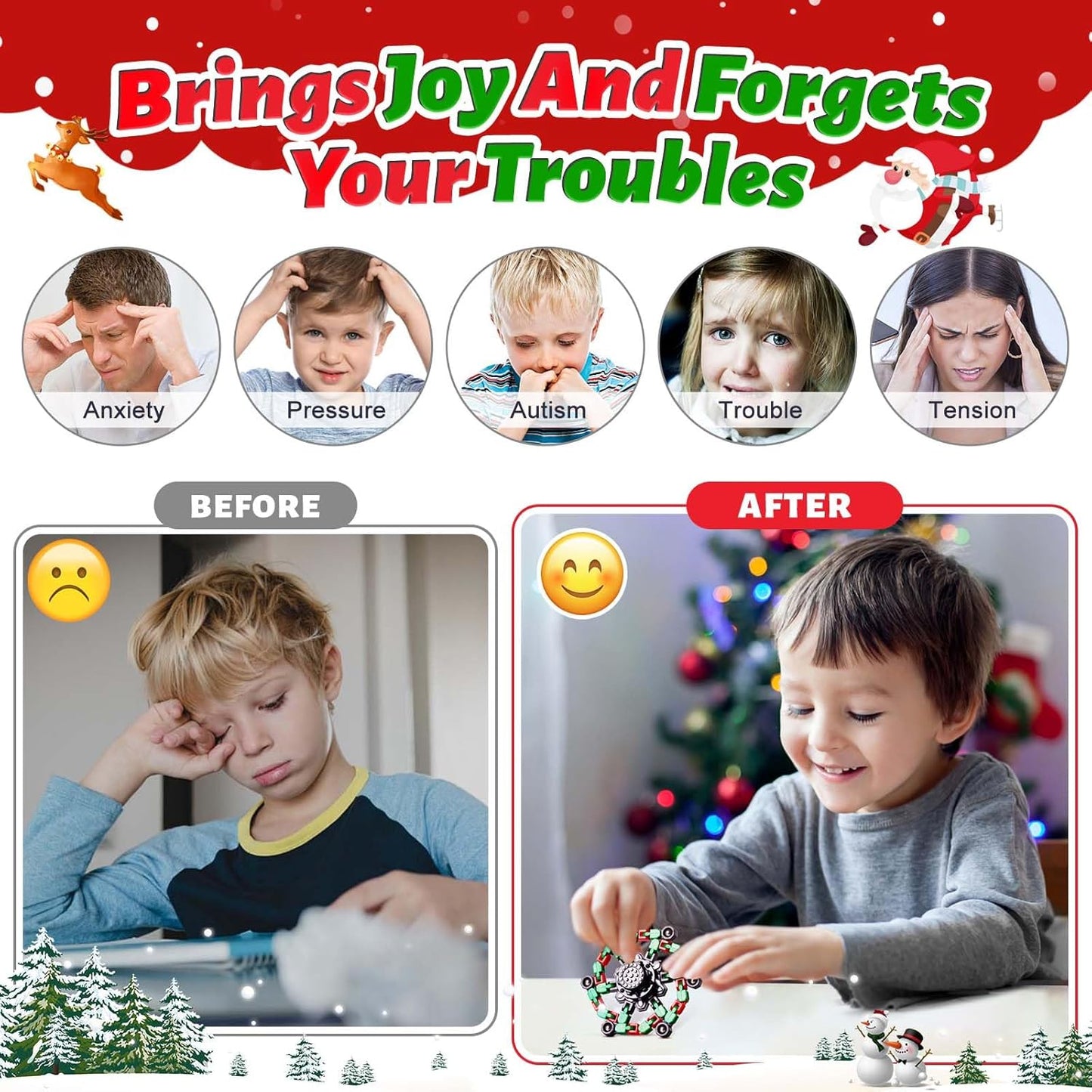 Christmas Fidget Toys Transformable Fidget Spinners for Kids and Adults, Stress Relief Sensory Toys for Boys and Girls Fingertip Gyros for ADHD Autism for Kids Birthday Gifts