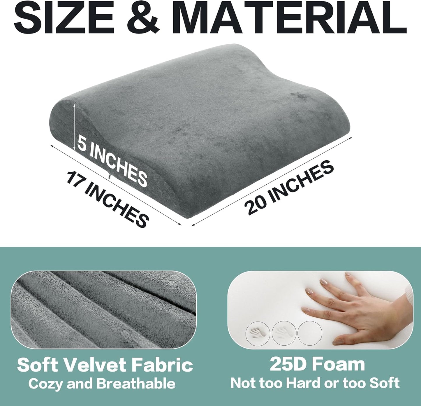 HOMBYS Extra Large Recliner Leg Pillow, Foam Foot Rest Cushion Wave Shape Recliner Footrest Extender, Multi Purpose Back & Lumbar Support Pillow for Bed, Sofa Couch, (Light Grey)
