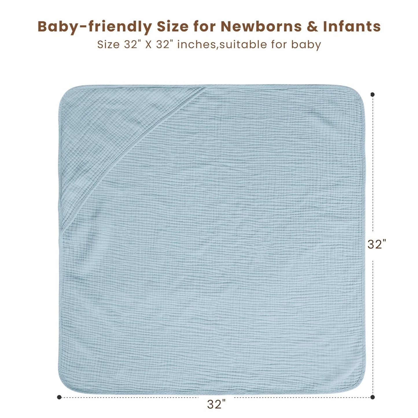 Konssy 2-Pack Muslin Hooded Baby Towels, 100% Cotton, Ultra-Soft & Absorbent Baby Bath Towels with Hood for Newborn & Infant (Blue, Blue Whale, 32" x 32")