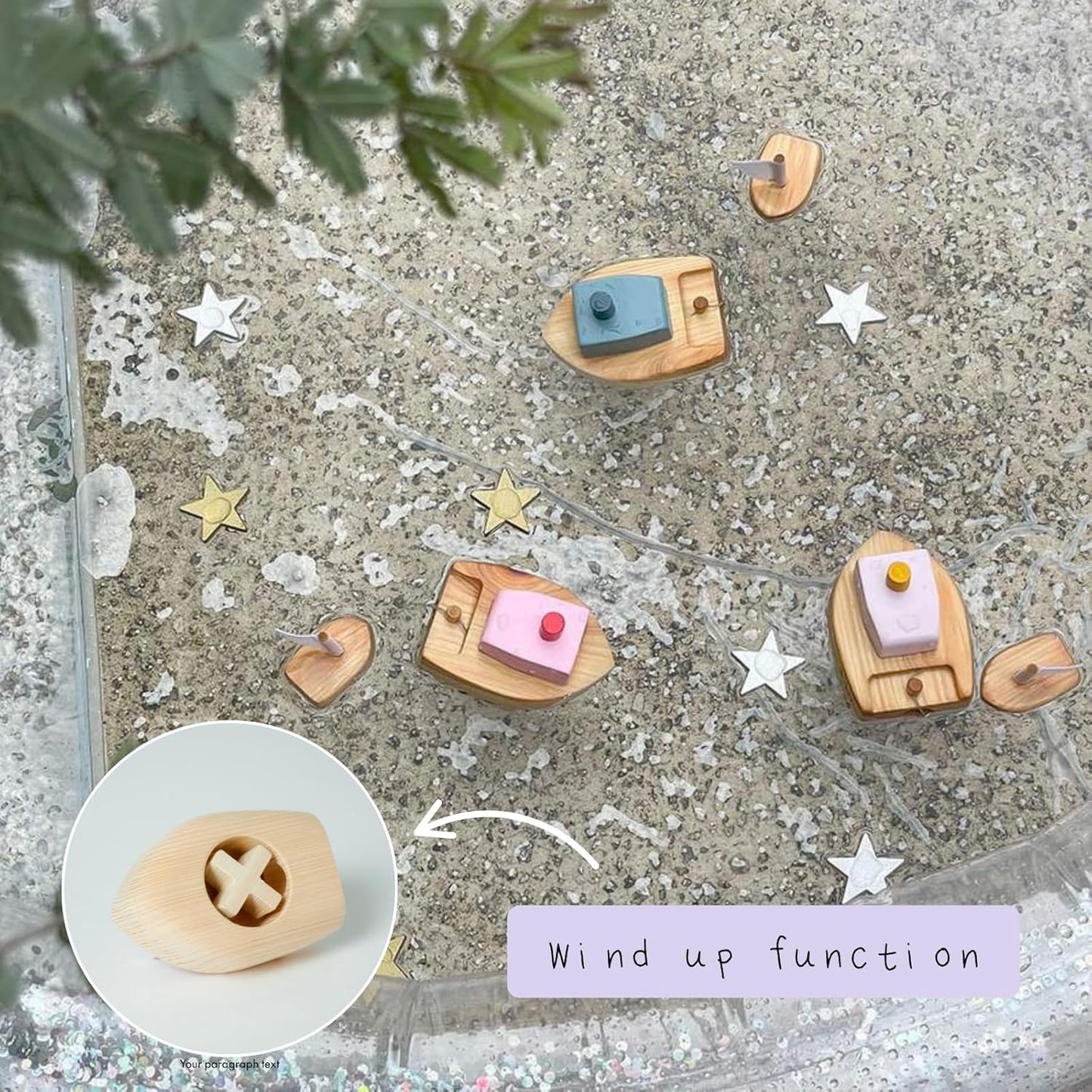 kiko+ Ofune Wind-Up Wooden Toy Boat| Made with Japanese Hinoki Cypress | Minimalist Wind-Up Toy for Kids (Lavender)
