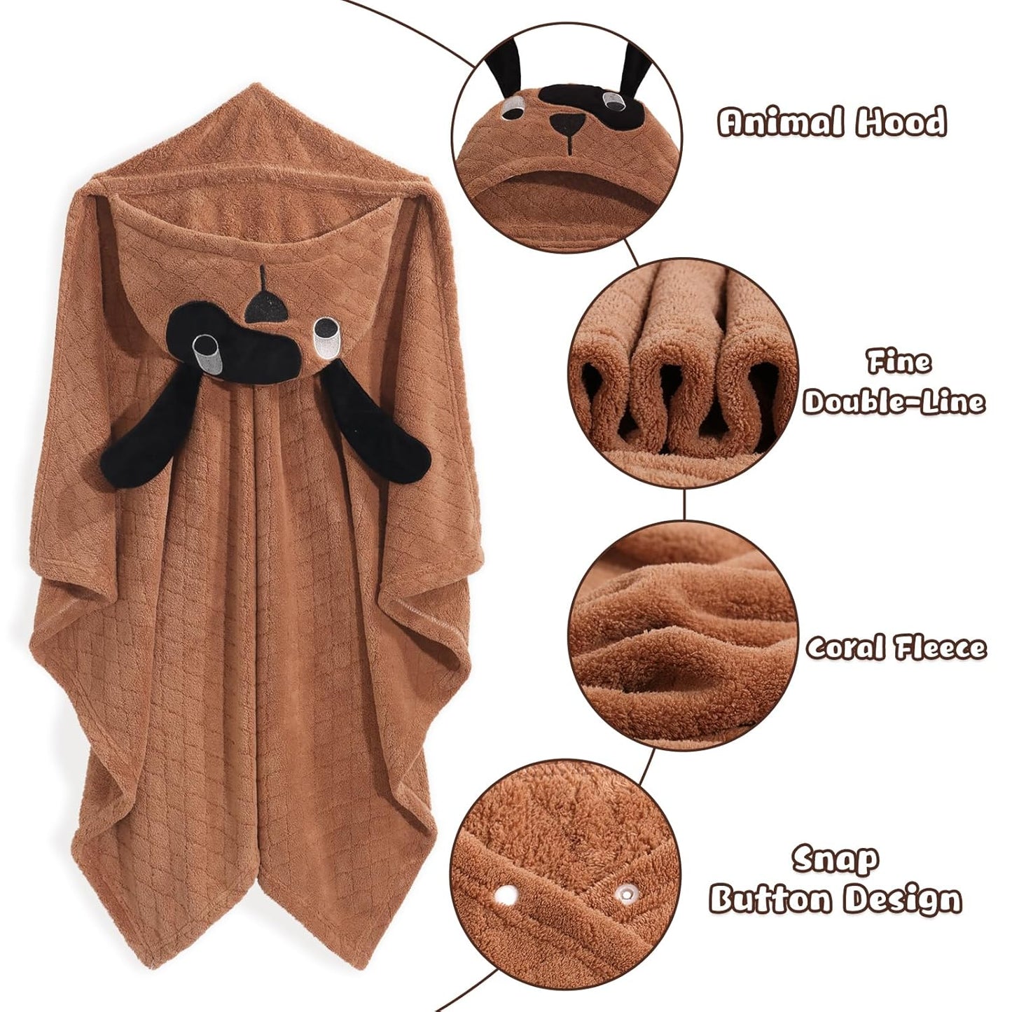 Toddler Hooded Bath Towel Age 1-5,2-Pack Thick Absorbent Bath Towel Boys & Girls, 50"x32"Large Size Ultra Soft with Hood Panda Puppy,Baby Bath Essential for Infant and Children, Brown & White