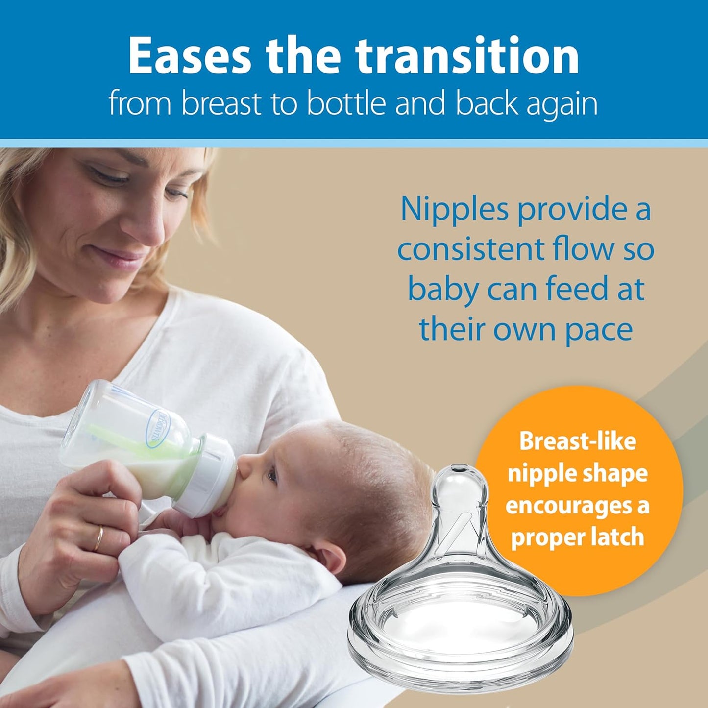 Dr. Brown's Natural Flow Anti-Colic Options+ Wide-Neck Glass Baby Bottles 9 oz/270 mL, with Level 1 Slow Flow Nipple, 3 Pack, 0m+