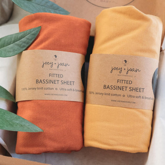 Bassinet Fitted Sheets for Halo Bassinest Swivel Sleeper Mattress – Snuggly Soft 100% Jersey Cotton – 2 Pack – Mustard Yellow + Burnt Orange – 2 Pack
