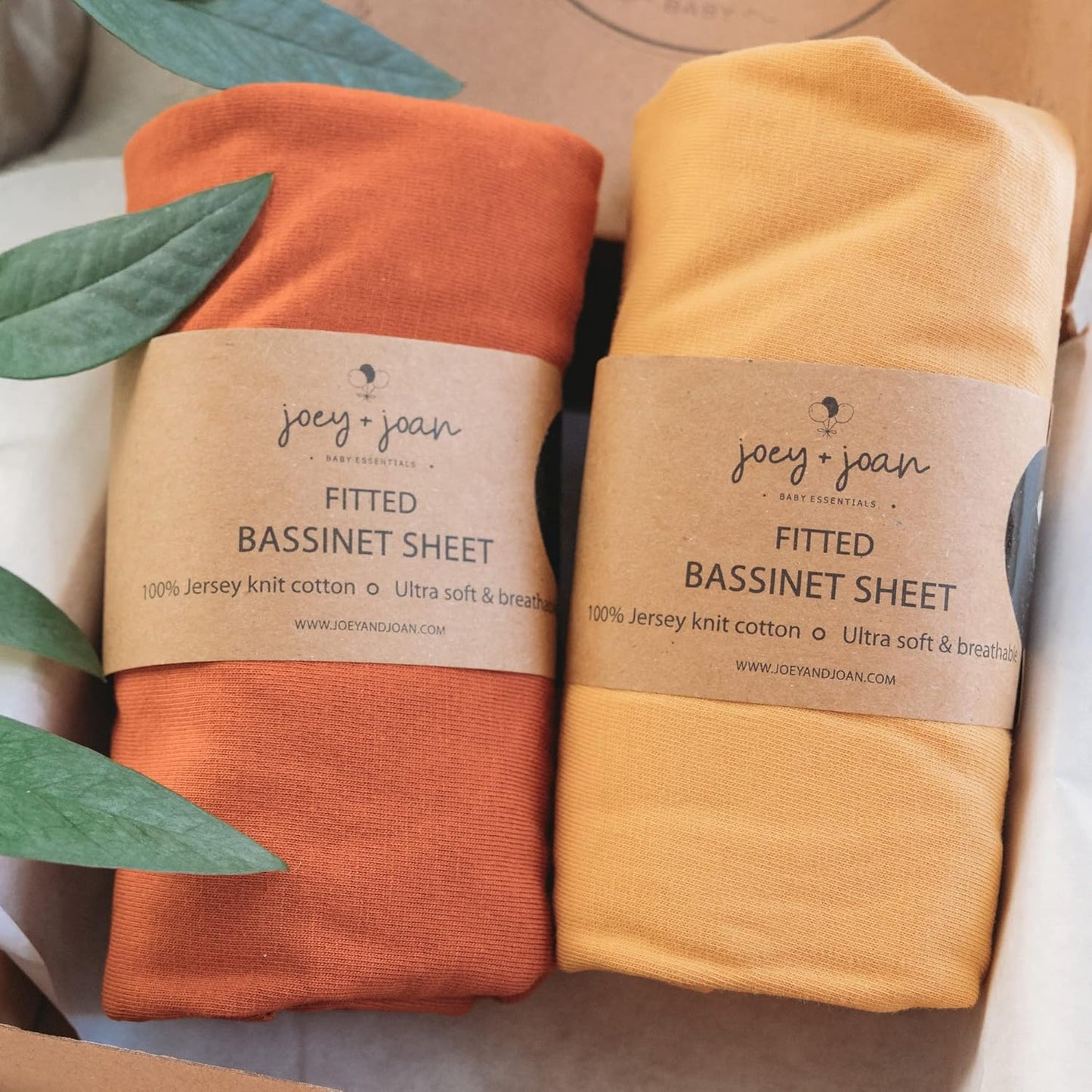 Bassinet Fitted Sheets for Chicco LullaGo Anywhere, Baby Bjorn Cradle and 14 x 29 Mattress Pad – Snuggly Soft 100% Jersey Cotton – Mustard Yellow + Burnt Orange – 2 Pack