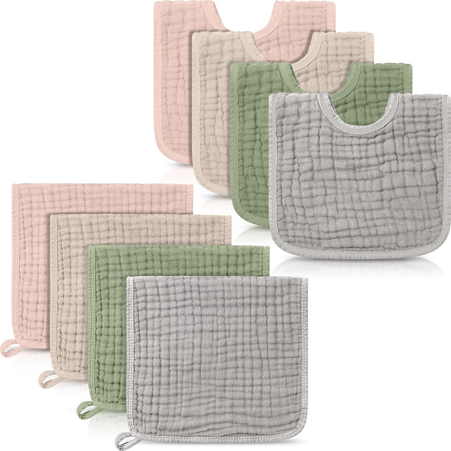 Tallew 8 Pack Muslin Burp Cloths and Baby Bibs for Boy Girl 20" x 10" Cotton Baby Bandana Drool Bibs Muslin Burp Cloths Absorbent Rag for Newborn Toddler Infant Gifts(Vivid Color)