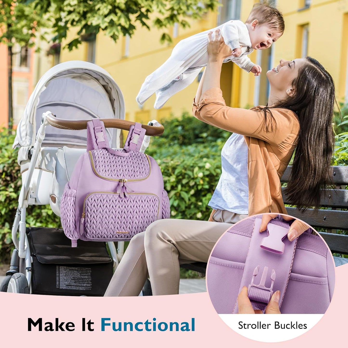 mommore Diaper Bag Small Diaper Backpack Stylish Baby Travel Backpacks with Insulated Pockets, Changing Pad, Stroller Straps
