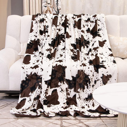 Cow Print Twin Blanket 60x80 Inch - Soft Plush Fleece Throw for Bedroom Living Room, Black & White Animal Print Bedding, Lightweight Cozy Blanket for Adults & Kids