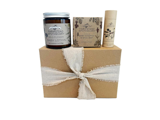 Farmstead Apothecary Organic Baby Care Gift Set – Plant-Based Baby Shampoo, Lotion & Diaper Stick – Plastic-Free, Cruelty-Free, Vegan – Newborn Essentials for Sensitive Skin