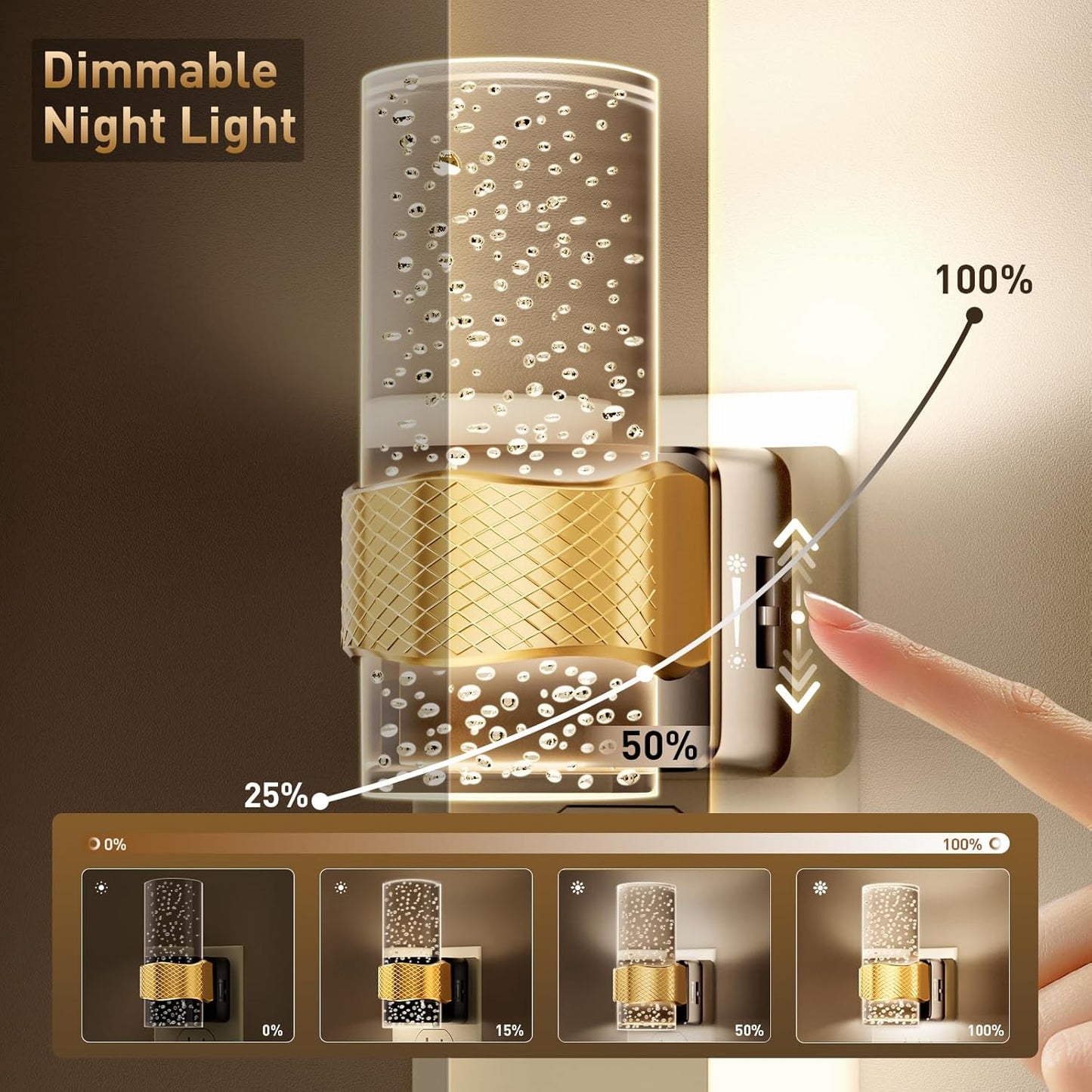 Night Lights Plug into Wall: Led Dimmable Night Lights with Auto Dusk to Dawn Sensor - 2 Pack 3000K Arylic Nightlight with Adjustable Brightness for Bedroom Bathroom Hallway Indoor Home Decor