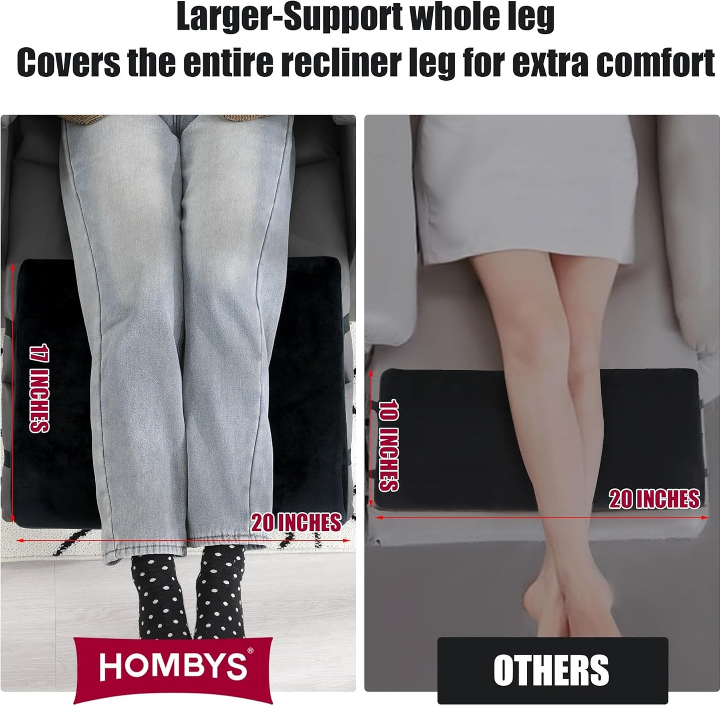 HOMBYS Extra Large Recliner Leg Pillow, Foam Foot Rest Cushion Wave Shape Recliner Footrest Extender, Multi Purpose Back & Lumbar Support Pillow for Bed, Sofa Couch, (Black)