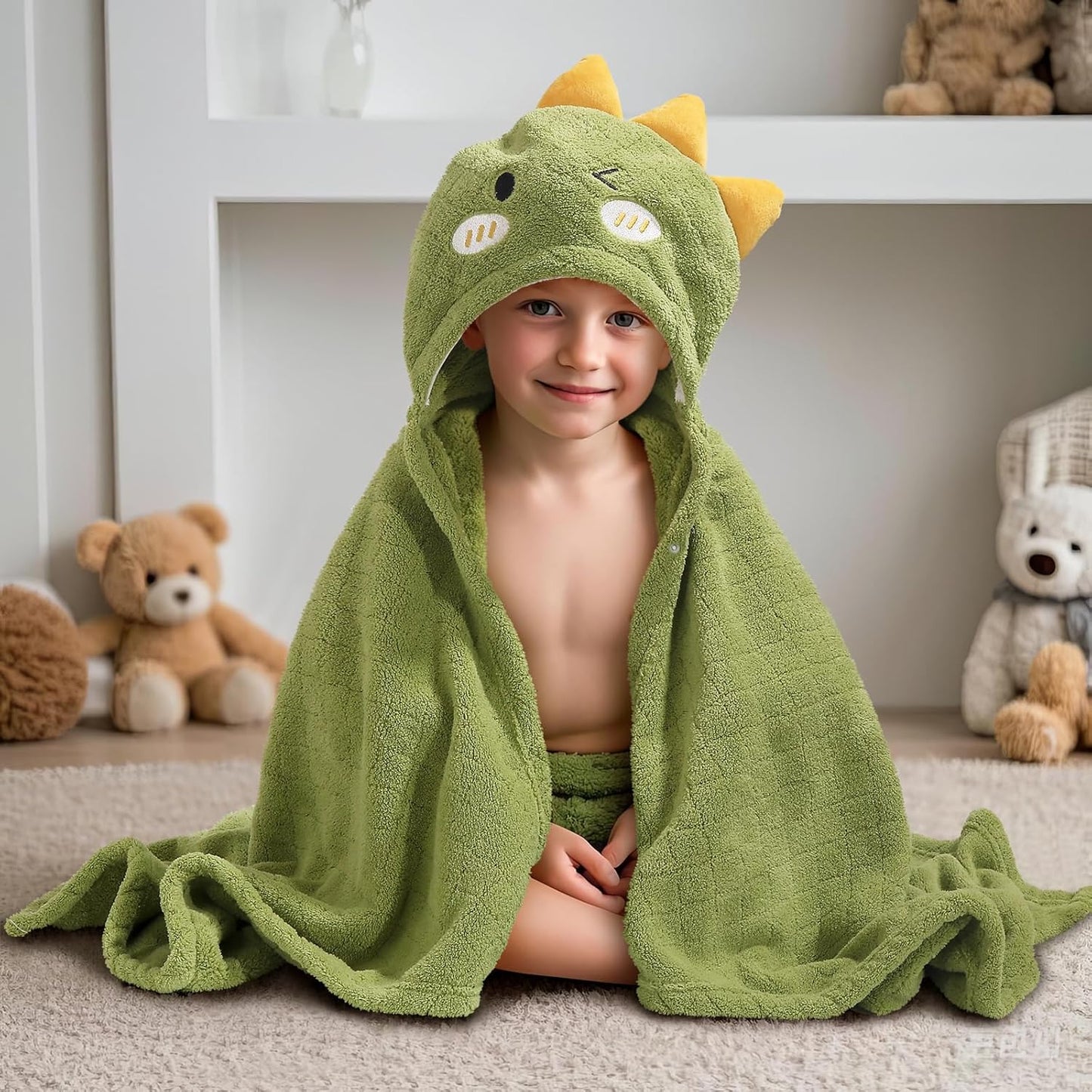 2-Pack Animal Hooded Bath Towels for Babies & Kids (50x32 Inch) - Ultra Soft Coral Fleece, Super Absorbent, Gift-Ready Baby Shower Essentials for Infant Toddler 0-6 Years (Green& Brown)