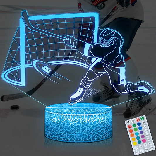 3D Ice Hockey Light Illusion, 16 Colors LED Night Light - Touch and Remote Control, Timer Tpye-C Dimmable Hockey Lamp, Room Home Decor