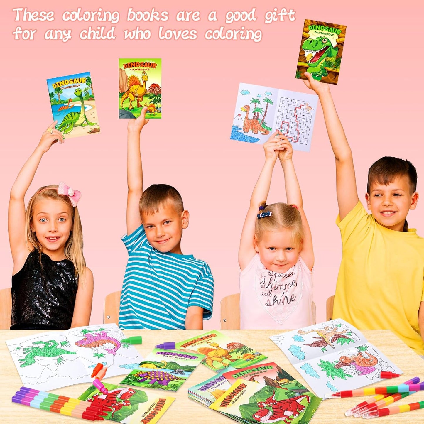 BenLouis 12 Dinosaur Mini Coloring Books Kids with 12 Stacking Crayons Dino Party Favors Small Activity Books Bulk for Kids Jurassic Party Gift Goodie Bag Stuffers