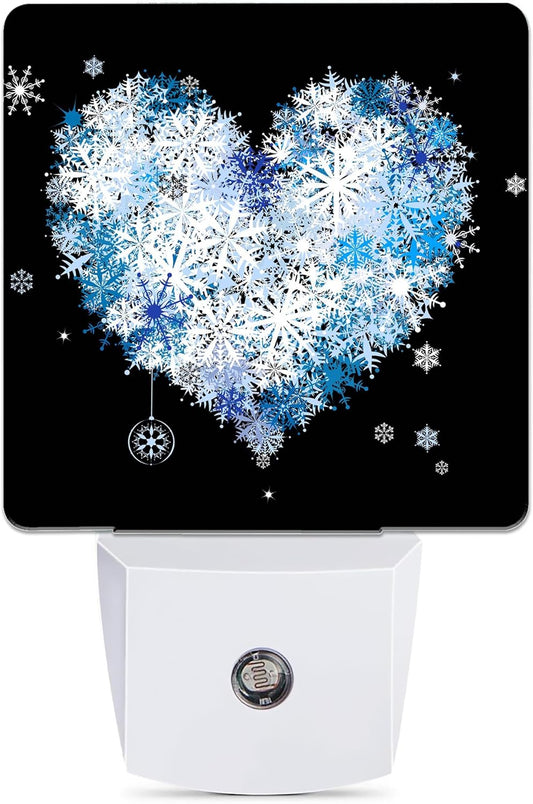 Winter Art Hearts Dusk to Dawn Night Light, Auto Sensor Lamp Home Indoor Stairway Kitchen Corridor, Night Lights Plug into Wall Decor, Boys Girls Women Men Room Gifts