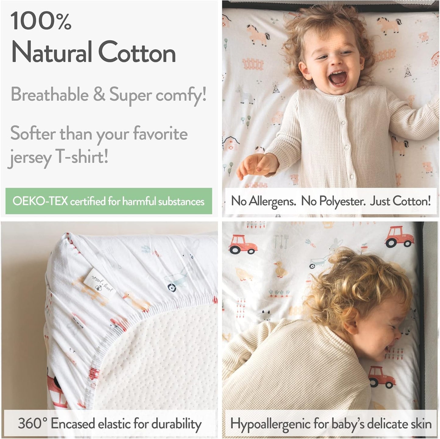 Bassinet Fitted Sheets Compatible with 4moms Breeze Plus Bassinet Model 1045 – Snuggly Soft 100% Jersey Cotton – Farm Animals – 2 Pack – Not for Old Models
