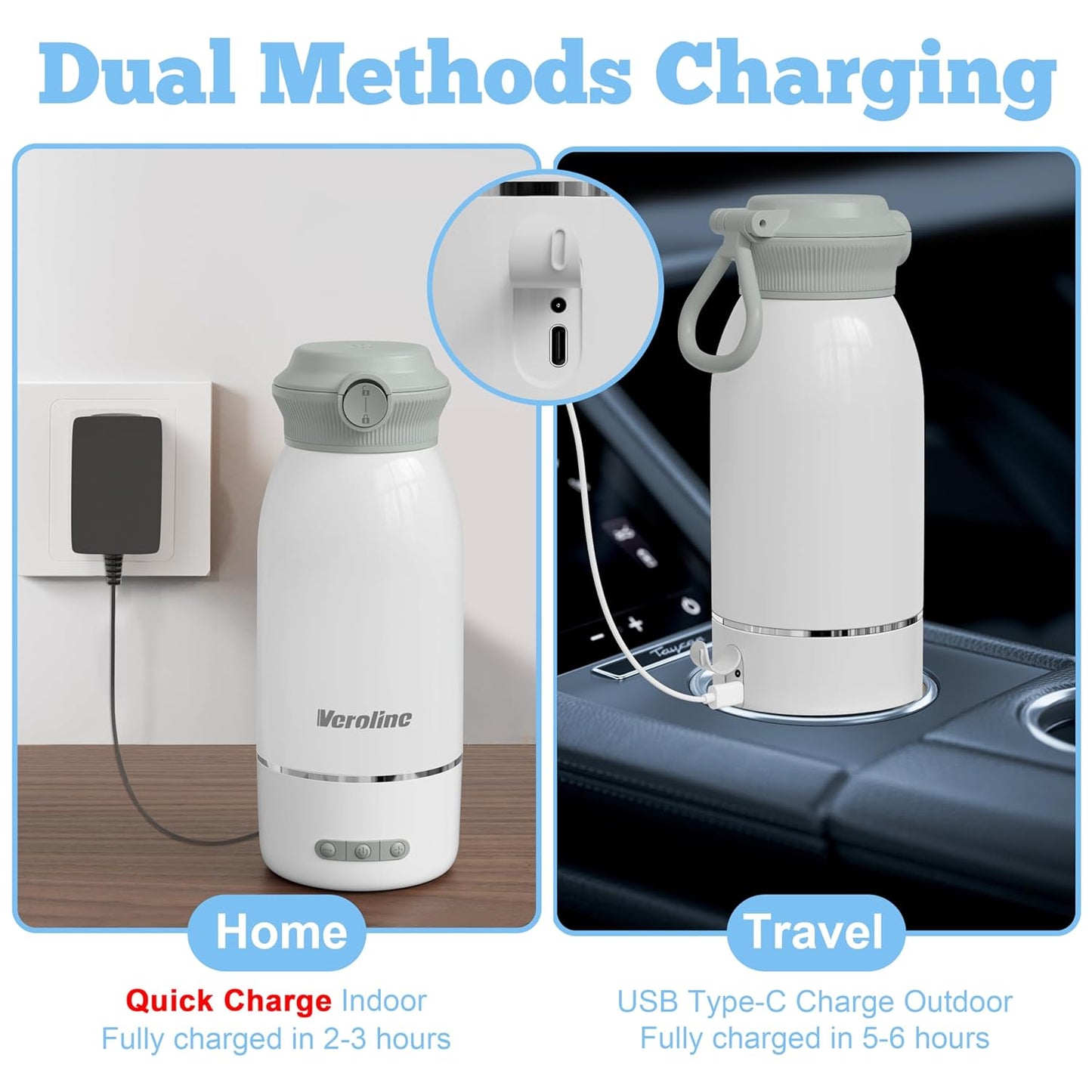 Portable Bottle Warmer, 17 Oz Travel Bottle Warmer with Super Fast Charging, Rechargeable Baby Bottle Warmer with Adjustable Temp & Keep Warm for Formula, Cordless Water Warmer Outdoor