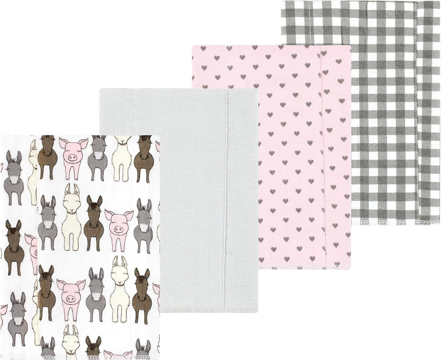 Luvable Friends Hudson Baby Flannel Burp Cloths 4pk, Barn Pals Pink