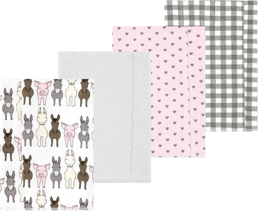 Luvable Friends Hudson Baby Flannel Burp Cloths 4pk, Barn Pals Pink