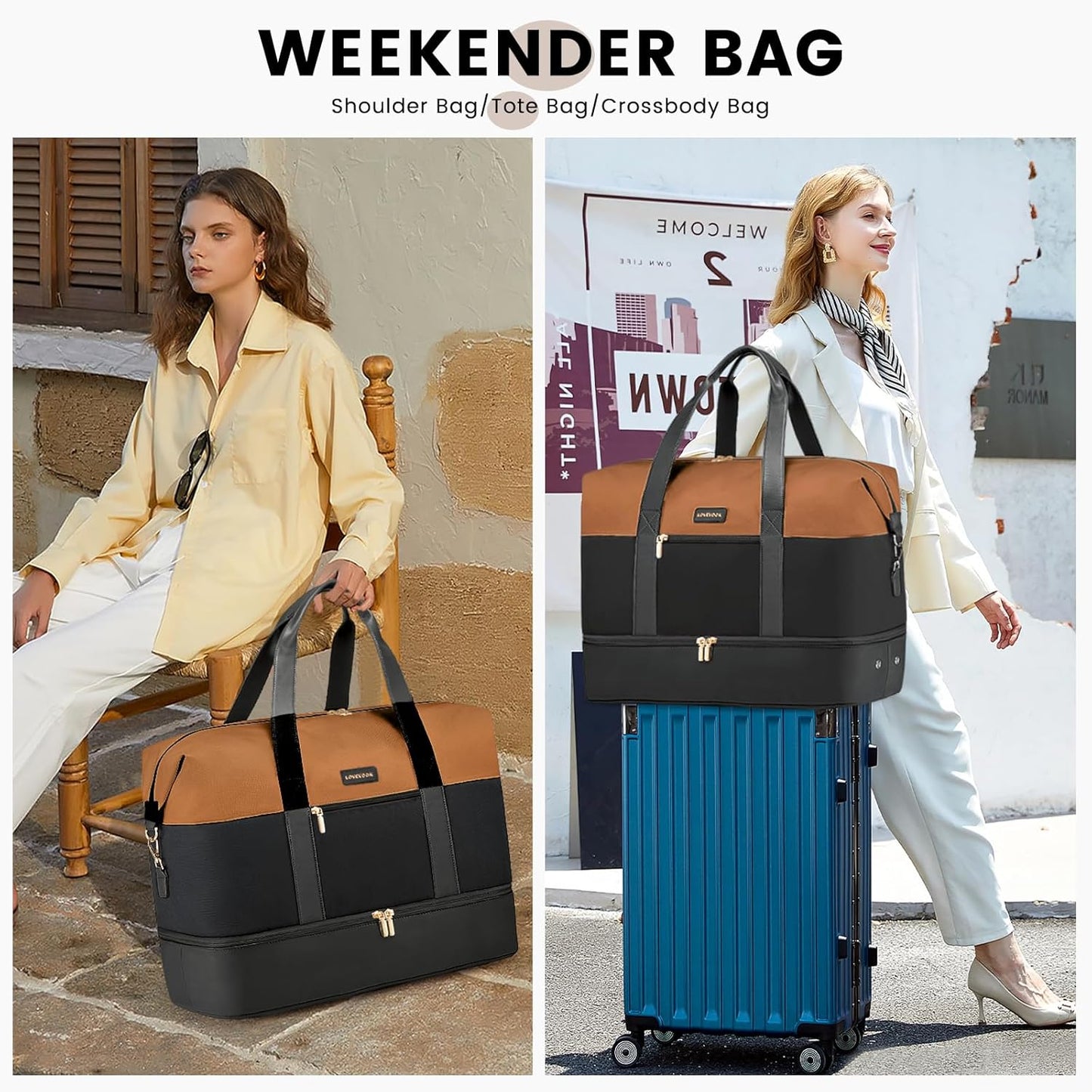 LOVEVOOK Weekender Bag, Large Travel Duffel Bag for Women with 2 Packing Cubes, Carry on Overnight Bag with Shoe Compartment, Mom Hospital Bags for Labor and Delivery