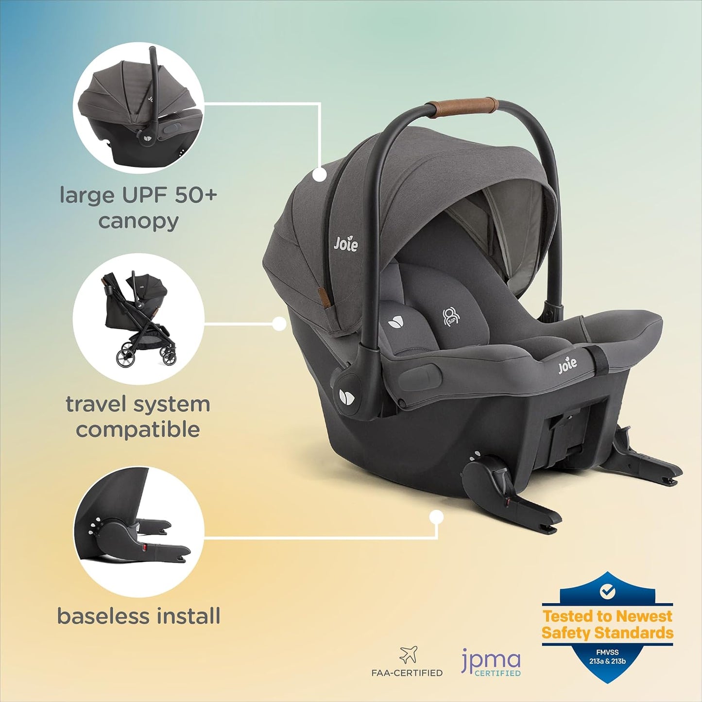Joie Mint Latch Baseless Infant Car Seat – Lightweight, Built-in Rigid Lower Anchor Attachments and Side-Impact Protection – No Base Installation Required, Travel-Friendly Design (Evergreen)
