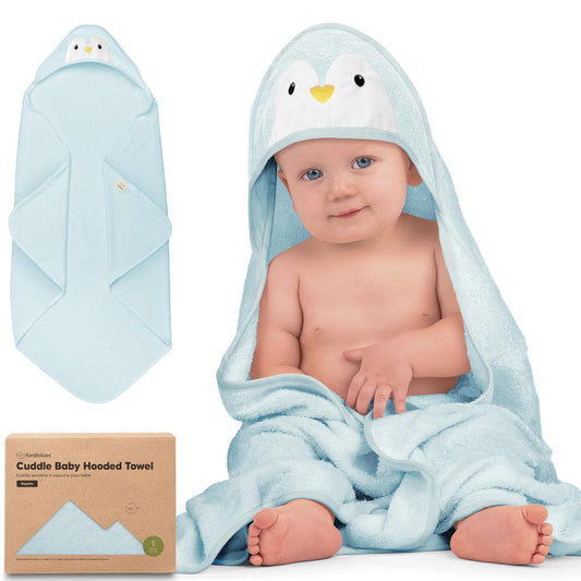 KeaBabies Hooded Baby Towel for Newborn - Viscose Derived from Bamboo Large Baby Bath Towels with Hood for Boys, Girls, Toddler, Extra Absorbent & Soft Newborn Bath Essentials (Penguin, Regular)