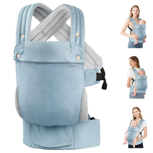 Baby Carrier Newborn to Toddler- Ergonomic,Cozy and Lightweight Infant Carrier for 7-40lbs,3 Carry Positions Newborn Carrier,Denim Blue