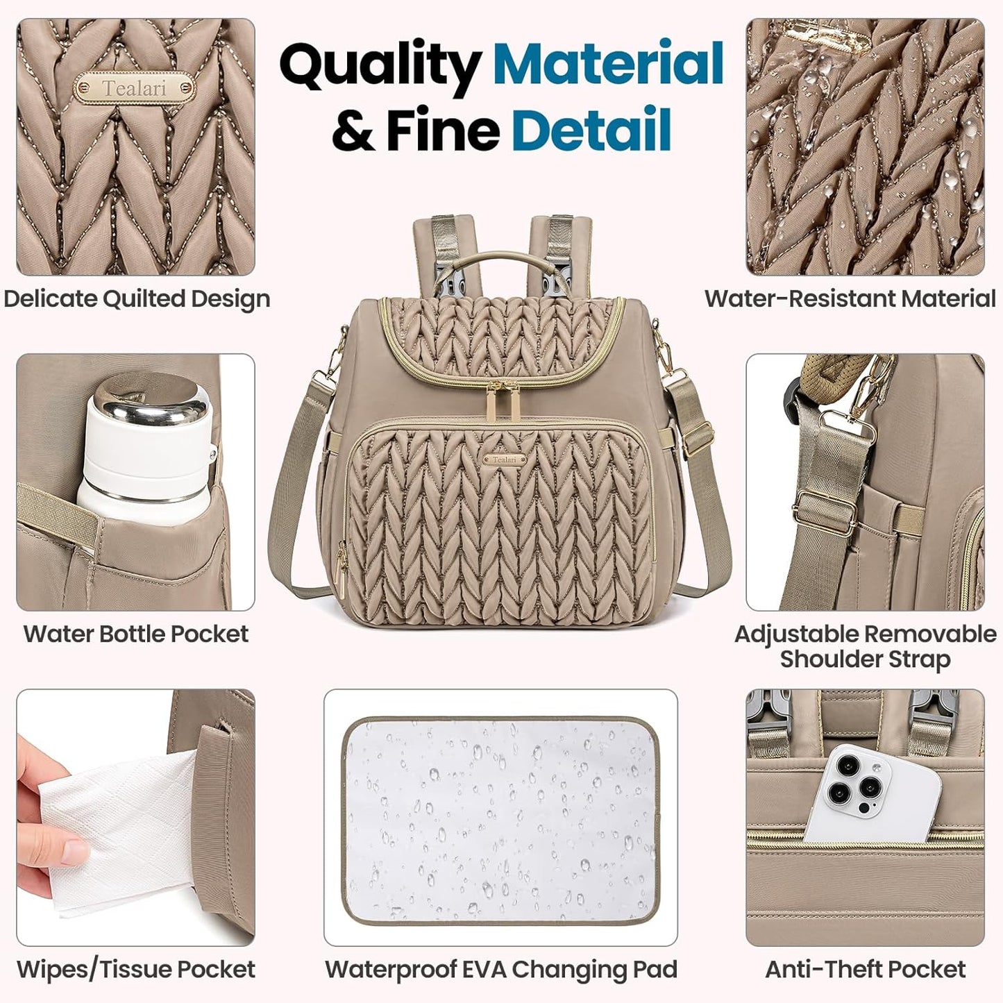 4 in 1 Convertible Diaper Bag Backpack,Waterproof Baby Diaper Bag with Changing Pad,Converts into Baby Tote Bag,Diaper Backpack,Stroller Bag and Crossbody Diaper Bag