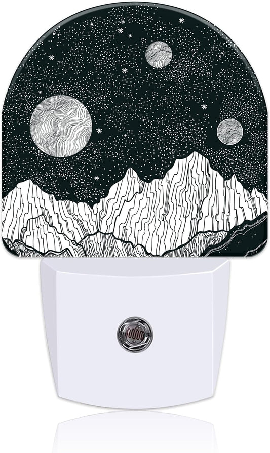 Mountains and Starry Sky Night Light Plug into Wall with Dusk to Dawn Sensor Cute Nightlight for Kid Girls Boys Women Men Room Decor, Hallway, Kitchen, Bathroom, Nursery, Stairs