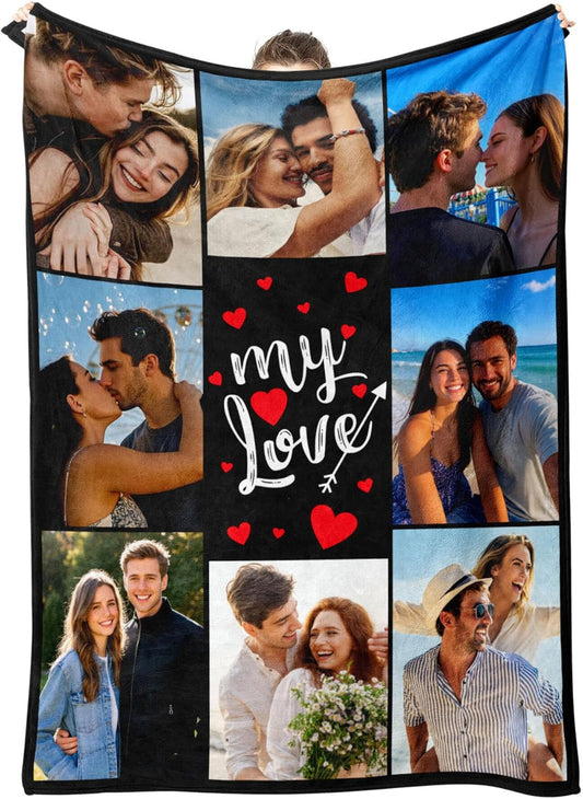 Custom Blanket with Picture Personalized Blanket Customizable Blanket Photo Blankets Customize Valentines Day Gifts for Her Him Girlfriend Boyfriend Wife, 60 * 80in