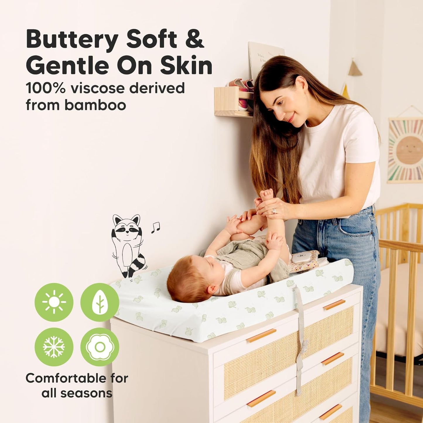 2-Pack Baby Changing Pad Cover for Girl, Boy - 32x16 Soft Viscose Derived from Bamboo Baby Diaper Changing Table Pad Cover Sheets, Neutral, Snug Fit Nursery Diaper Change Sheets (Elly)