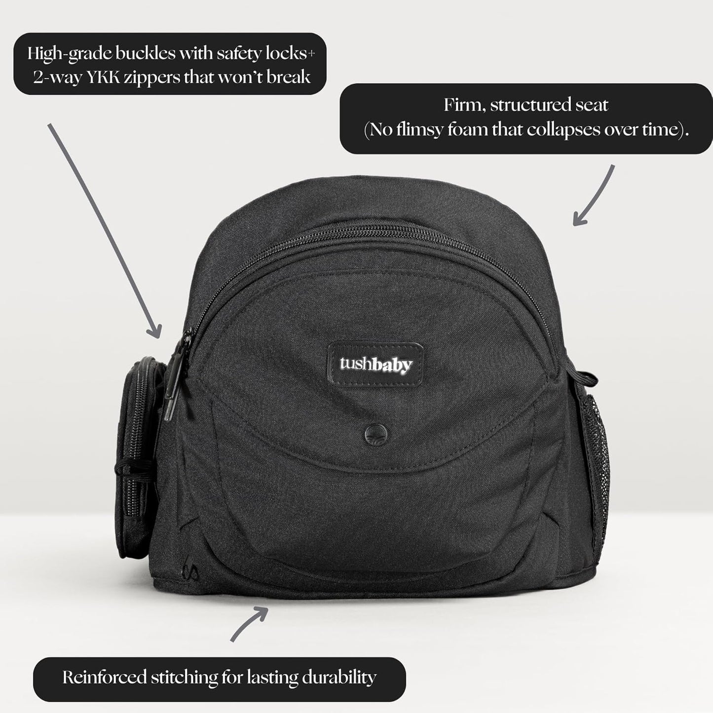 Tushbaby The Original Premium Quality Hip Seat Carrier – Safety-Certified Baby & Toddler Carrier with Secure Safety Buckles, No-Flimsy-Foam Design, Storage Pockets & Nursing Pillow. 0–3 yrs