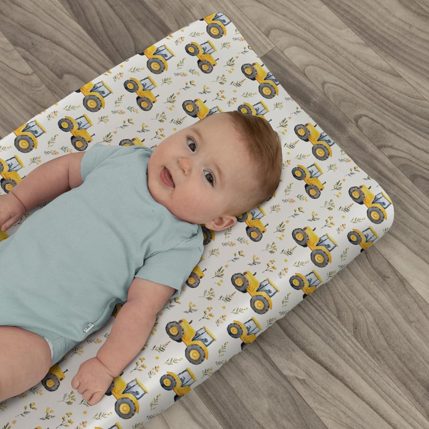 Watercolor Yellow Tractors Baby Changing Pad Covers for Boy Girl Farm Tractors Boho Leaves Fitted Change Table Mats Farm Life Soft Diaper Change Table Cover Sheets for 32''×16'' Contoured Pad