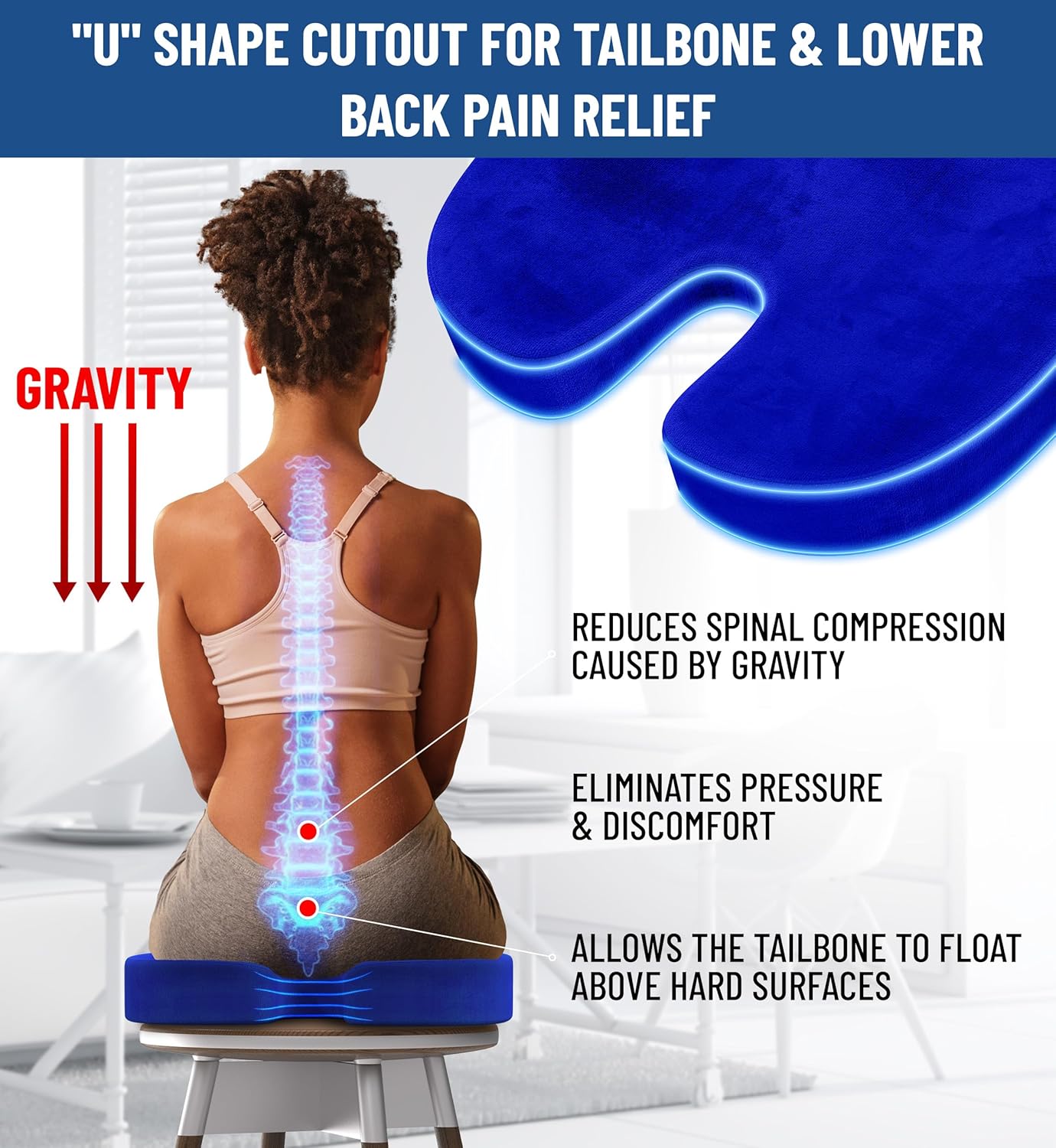 Everlasting Comfort Doctor Recommended Memory Foam Seat Cushion for Office Chairs & Car Seat - Ergonomic Office Desk Accessories for Tailbone Pain Relief, Sciatica & Back Support