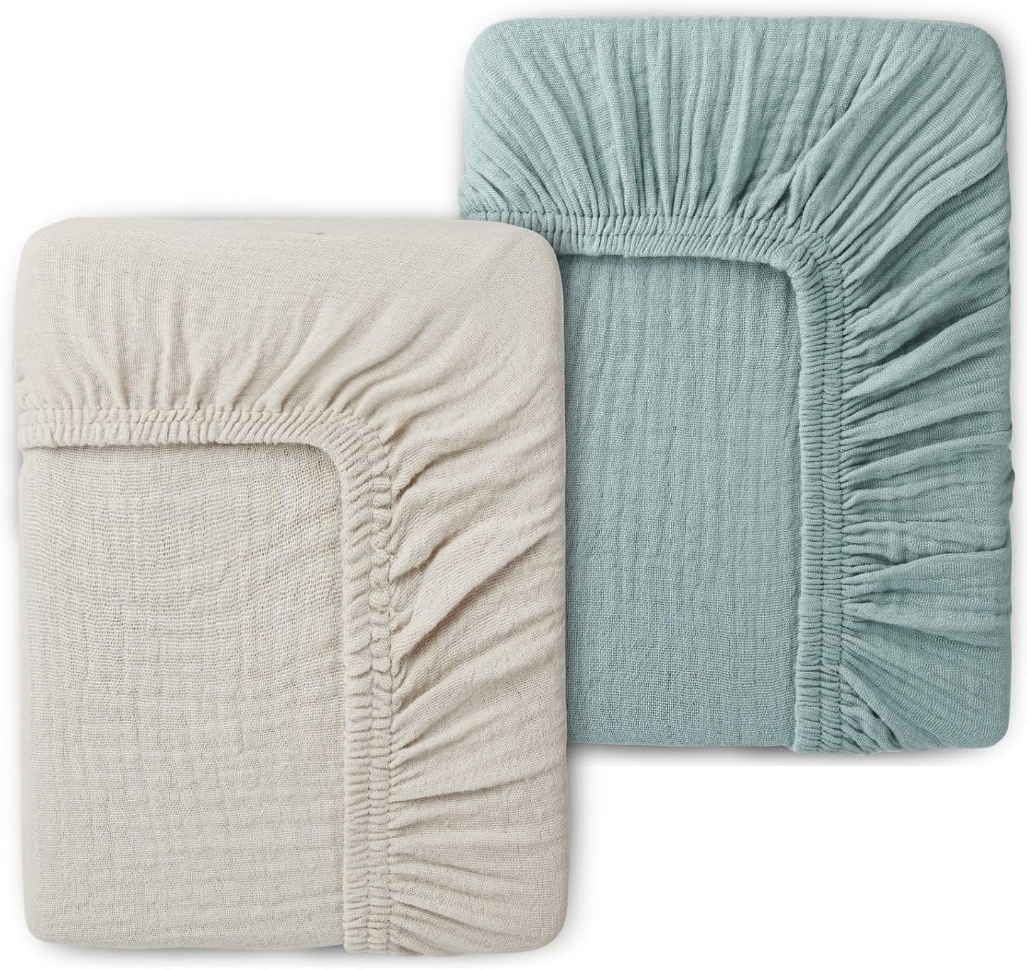 Muslin Fitted Crib Sheets for Girls & Boys-2 Pack 28"x 52" Soft Baby Mattress Sheet-No Slip Boho Neutral Breathable Toddler Cotton Bedding Sage Green & Beige