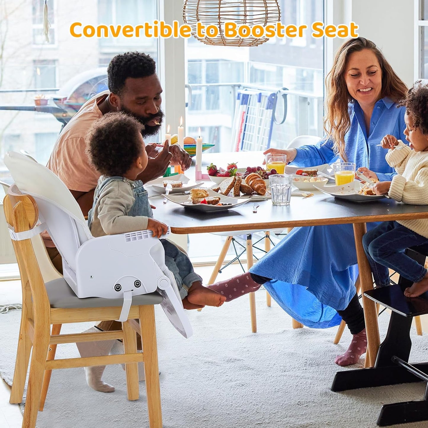 4-in-1 Baby High Chair with Play Bar, 7 Height-Adjustable Children's High Chair with Booster Seat, Stealable and Foldable Children's Chair, Light Beige