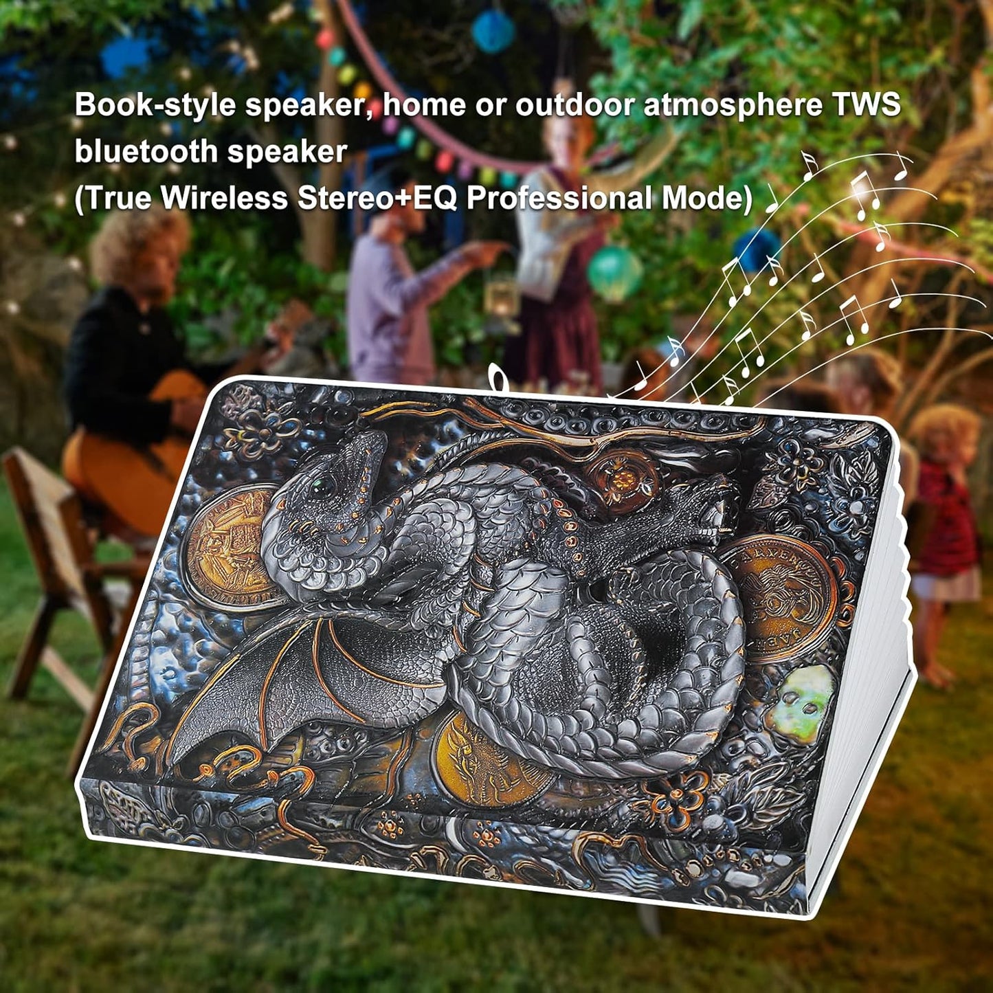 3D Dragon Bluetooth Speaker with Night Light, 3W Portable Wireless Music Mood Book Lamp for Outdoor or Home Party, Decorative Faux Books Decor for Office