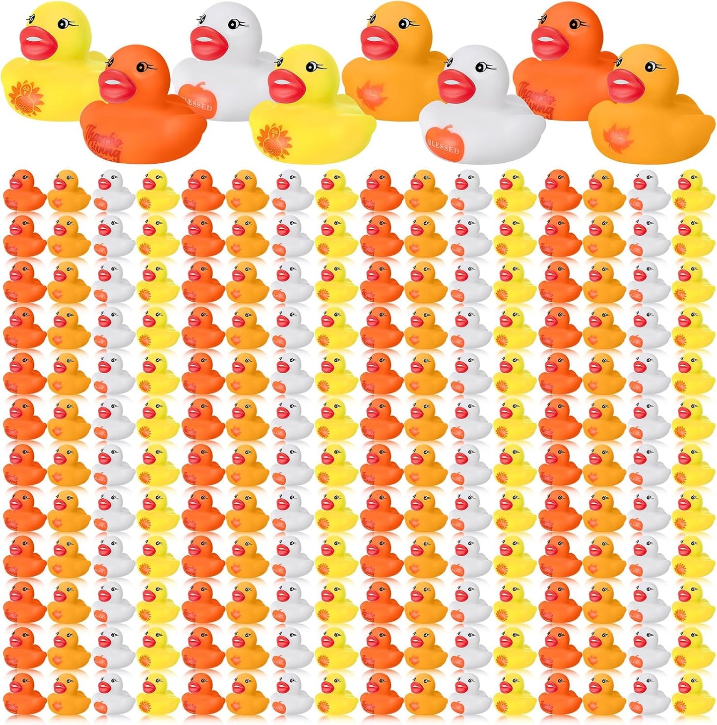 200 Pcs Thanksgiving Day Rubber Ducks Assorted Rubber Duckies Bulk Mini Pool Bath Toy Ducks Small Tiny Ducky for Thanksgiving Day Party Favors Classroom Exchange Gifts