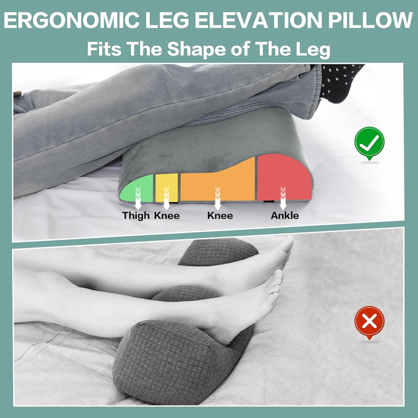 HOMBYS Extra Large Recliner Leg Pillow, Foam Foot Rest Cushion Wave Shape Recliner Footrest Extender, Multi Purpose Back & Lumbar Support Pillow for Bed, Sofa Couch, (Light Grey)