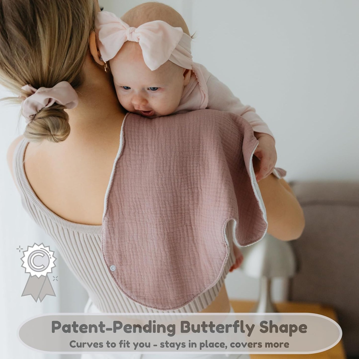Butterfly Cotton Muslin Burp Cloths 3-Layer, Extra-Large 26”x12” Water-Resistant Multi-Use Burp Cloth Convertible to Bib, 2 Pack, Soft & Absorbent (Pack of 2, Clay & Terra/Rose & Mist)