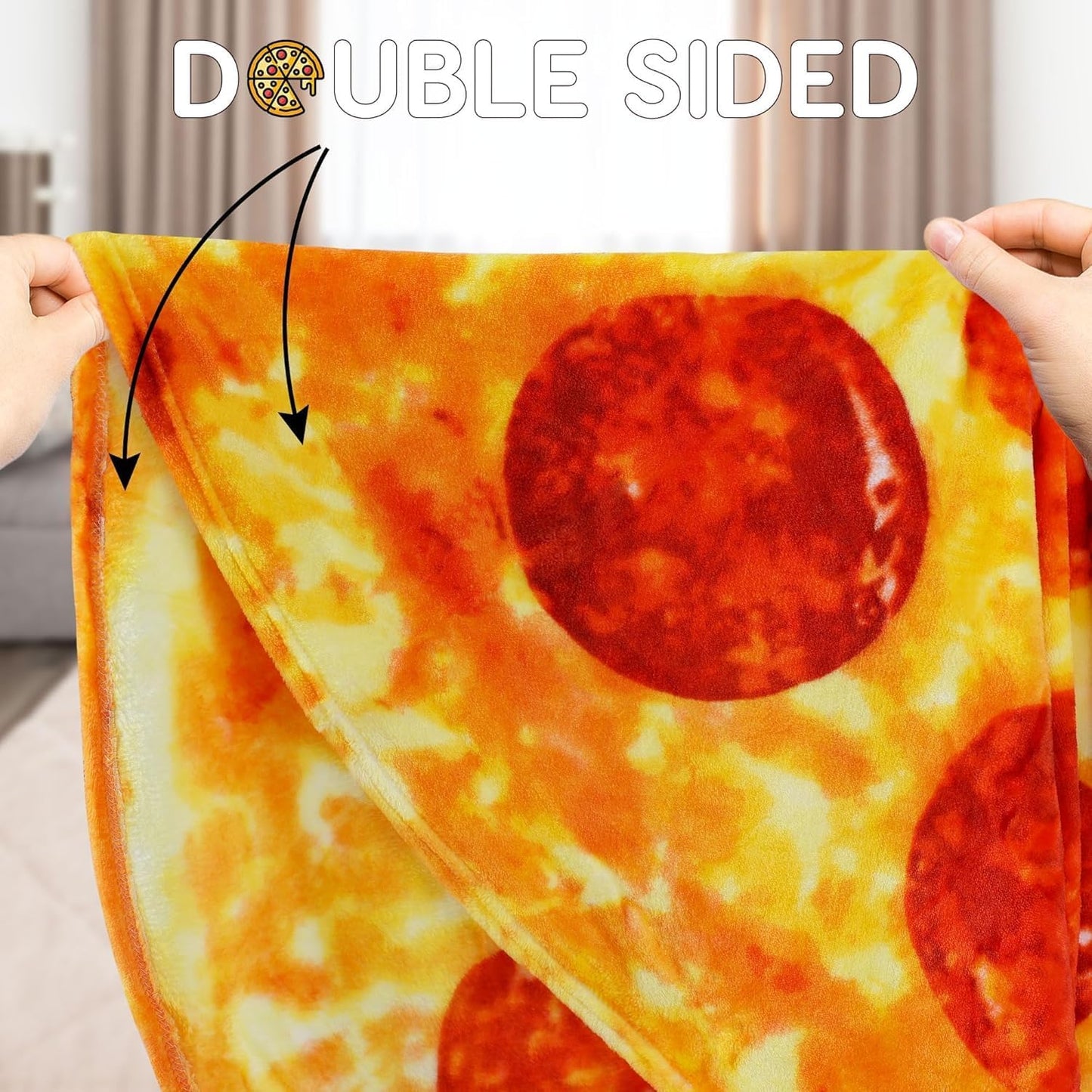 Zulay Giant Double Sided Pepperoni Pizza with Gift Gift Packaging - Novelty Blanket for Adults & Kids - Soft Flannel Round Pepperoni Blanket for Indoors, Outdoors, Travel, Home, 285 GSM - 60 Inches