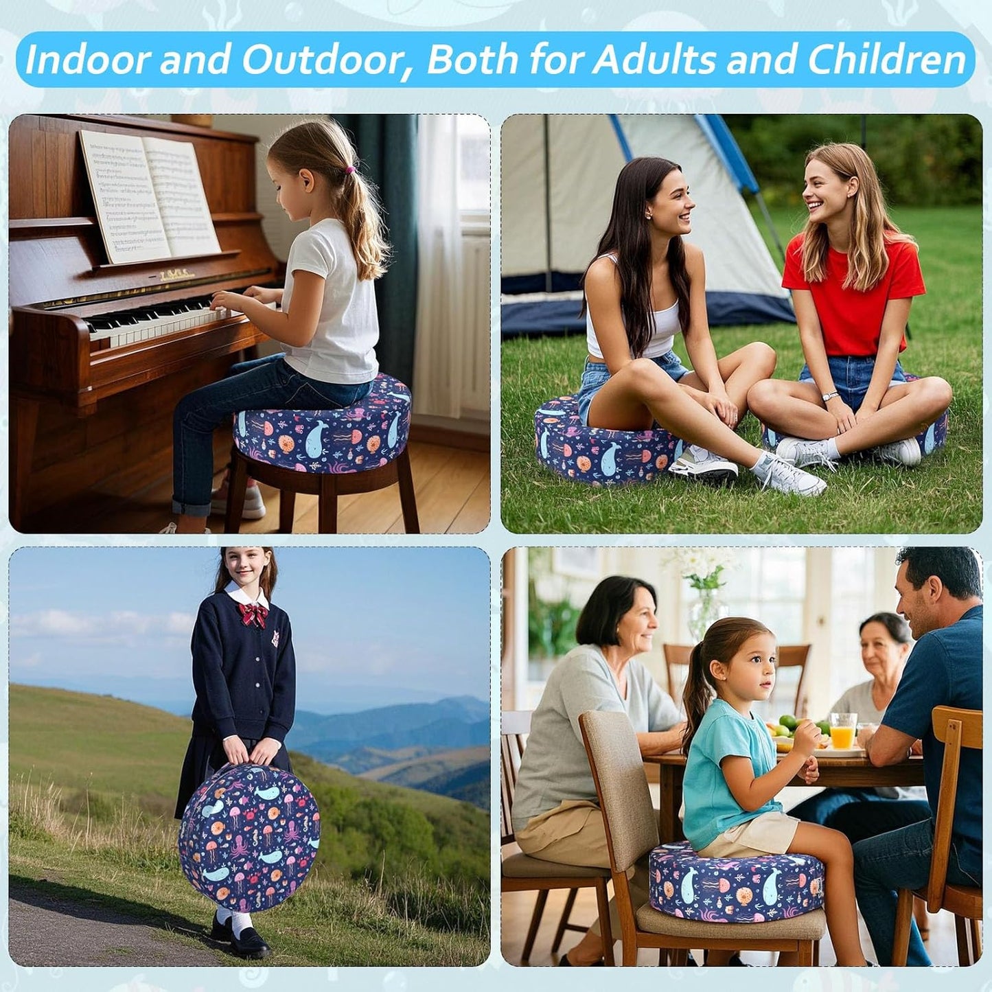 Zicac Portable Seat Cushion Washable with Non-Slip Bottom, Detachable Strong Support Cushion for Toddler Kids Baby Infant (Purple Octopus)
