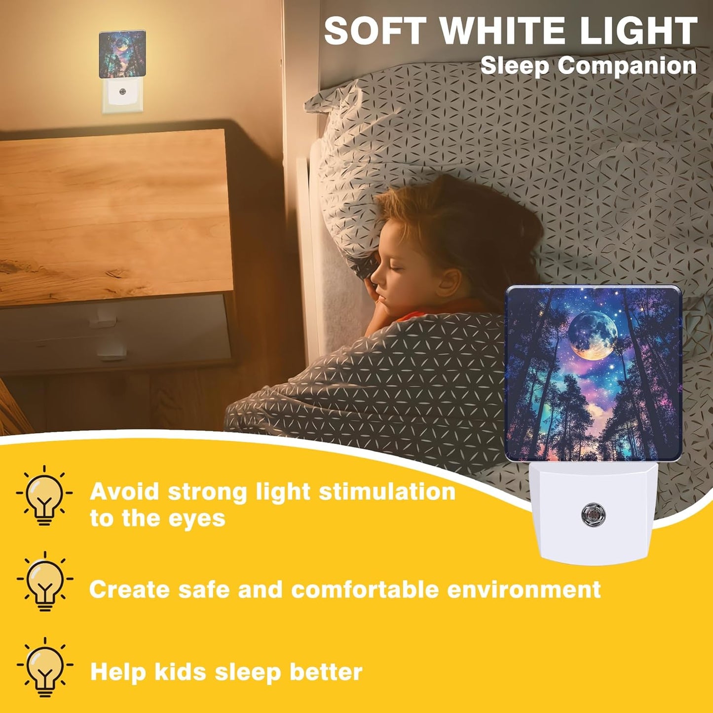 Starry Sky Night Light Moon and Forest Night Lights Plug into Wall Smart Dusk to Dawn Sensor 0.5W Energy Efficient Led Lamp for Men Women Bedroom Bathroom Hallway Stairway Decor