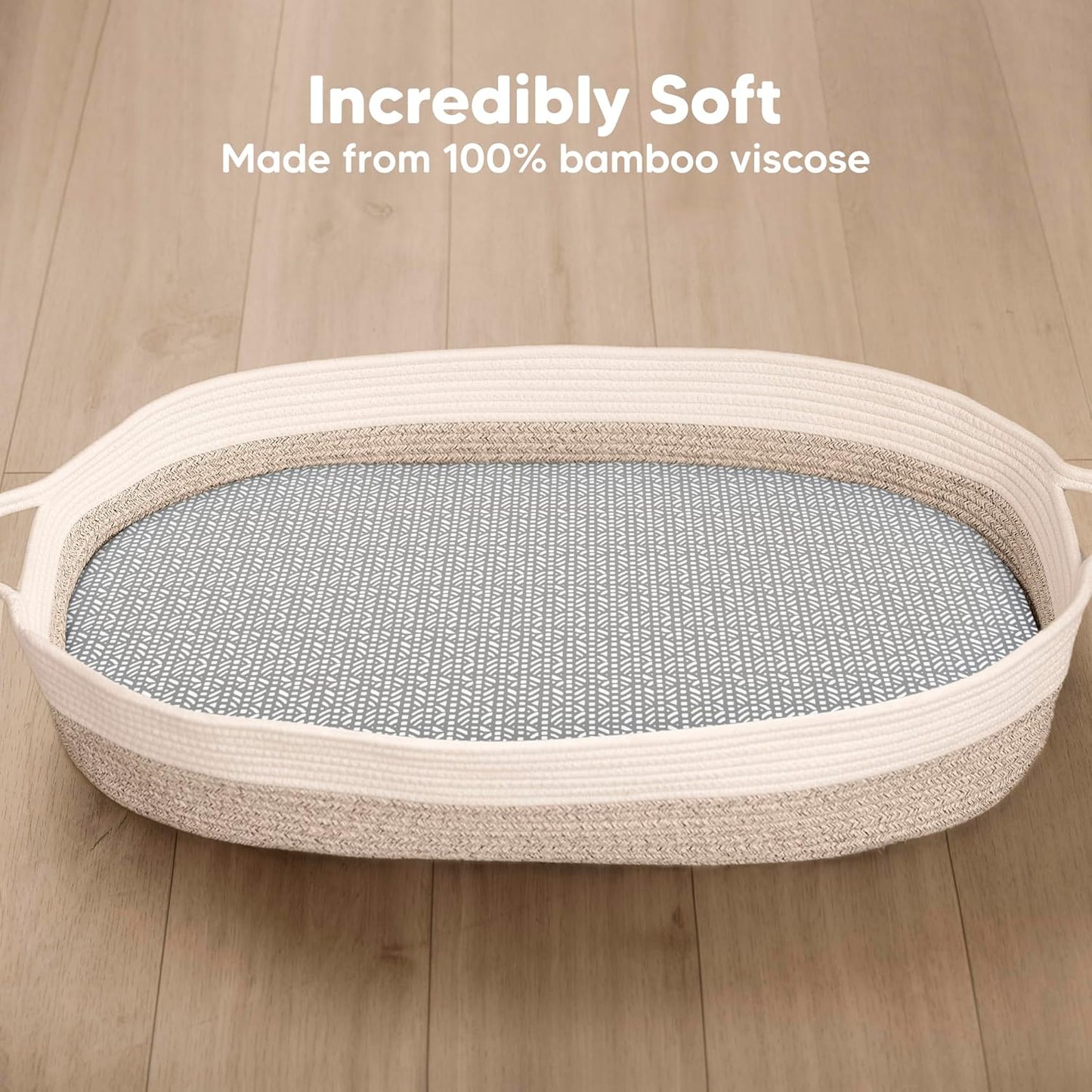 2-Pack Baby Bassinet Sheets Girl, Boy - 33x17 Viscose Derived from Bamboo Bedside Mattress Fitted Bassinet Sheets, Compatible with Halo Bassinest Swivel Sleeper, Baby Delight, Graco (Nordic)