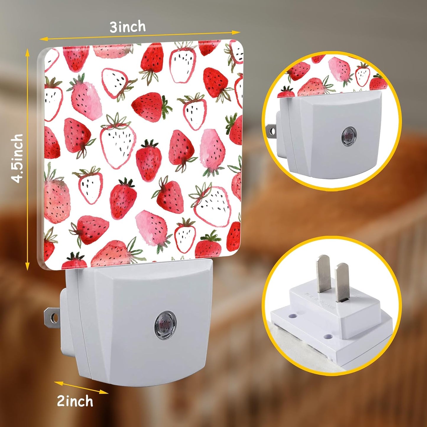 Abstract Watercolor Strawberries Night Light for Kids Girls Boys,LED Night Light Plug into Wall with Dusk to Dawn Sensor for Room Decor,Hallway,Kitchen,Bathroom,Nursery,Stairs