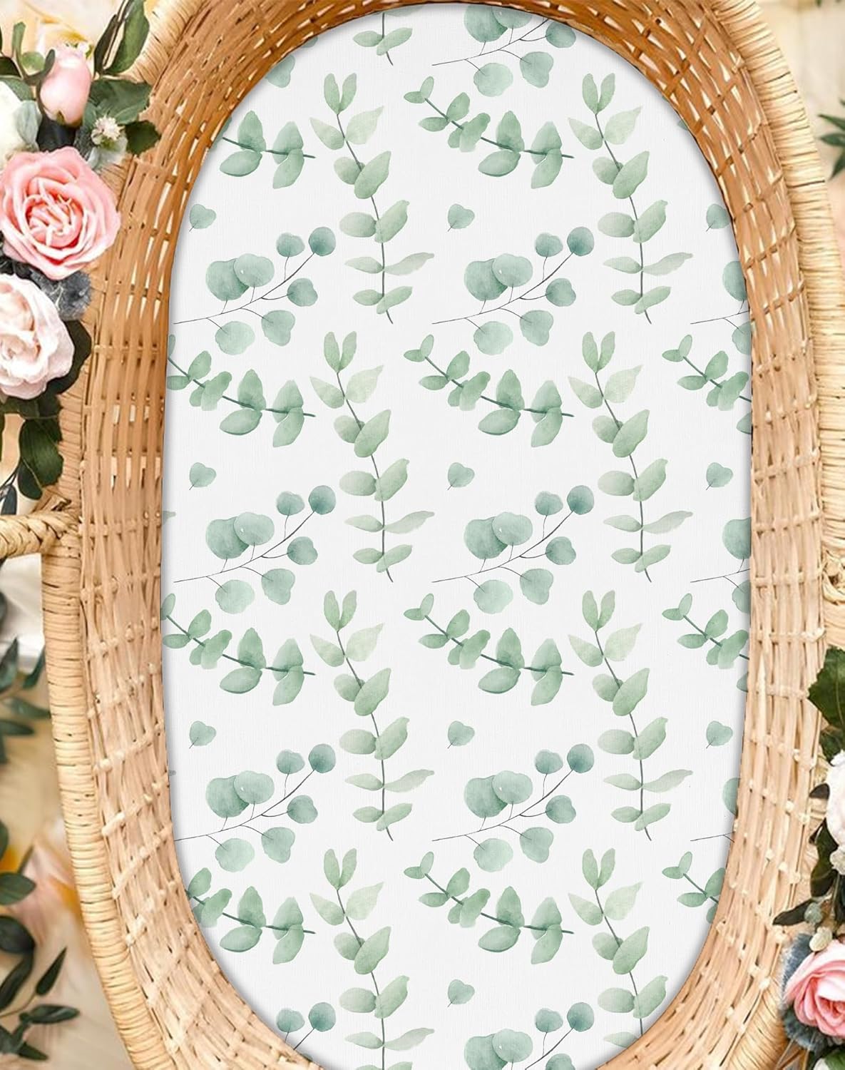 Bassinet Sheets for Baby Girls Boys 2 Pack, Fitted Baby Mattress Sheet for Rectangle, Oval, Hourglass Bassinet Mattress, Breathable Cozy & Universal Fit (Bunny Meadow)